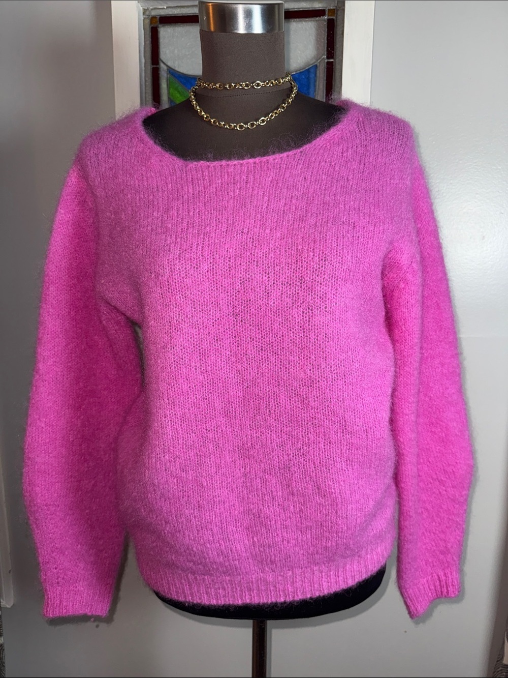 Bianco & Blu Italy Fuzzy Mohair Blend Pullover Sweater Pink Size S